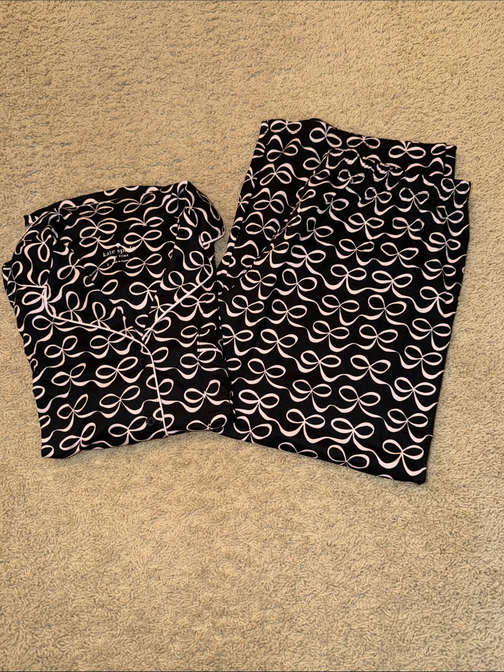kate spade Black Pajama Set with Pink Bow Motif